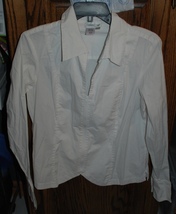 Large NEVER WORN Women&#39;s Coldwater Creek White Curved Hem Zip Bront Blouse - £20.03 GBP
