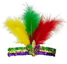 Women&#39;s Mardi Gras Sequin Feather Headband Multicolor Elastic Feather Headpiece  - £18.59 GBP