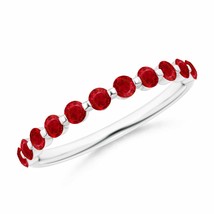 ANGARA Floating Round Ruby Semi Eternity Wedding Band for Her in 14K Solid Gold - £523.25 GBP
