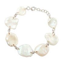 Bracelet Made in 925 silver with white Rhodium Plating for herWhite Baroque Pear - £133.45 GBP