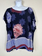 NWT Avenue Womens Plus Size 26/28 (3X) Blue/Red Mandala Geo Top Short Sleeve - £17.24 GBP