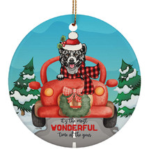 Cute American Akita Dog Riding Red Truck Ornament Christmas Gift For Puppy Lover - £13.38 GBP