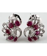 14K WHITE GOLD RUBY AND DIAMOND CLIP-ON EARRINGS *BEAUTIFUL PIGEON BLOOD... - £1,618.48 GBP