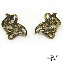 Vintage Clip On Earrings - Cutout Gold Metal - Graceful Flower &amp; Vines -... - £11.06 GBP