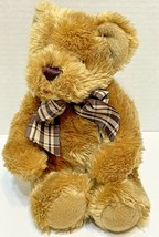 Rich Soft Cuddly Plush Beanie Brown Bear with Brown Plaid Bow 9 Inches - £10.88 GBP