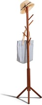 Premium Bamboo Coat Rack Tree With 8 Hooks, 3 Adjustable Sizes Free Standing - £30.74 GBP