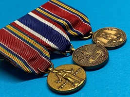 WWII, MINIATURE MEDAL GROUPING OF 3, VICTORY, DEFENSE SERVICE, COMMEMORA... - $19.80