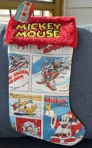 Disney Stitched Mickey Mouse Christmas Stocking Red Faux Fur Cuff Retro Comics - £19.68 GBP
