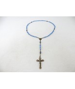 Vintage Rosary with Blue Glass Beads, Silver Toned Chain, Signed Italy - $20.00 CAD