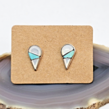 Southwestern 925 Sterling Silver Turquoise Mother of Pearl Stud Earrings - $19.95