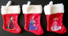 Disney ~ Three (3) Snow White, Cinderella, Ariel, 5&quot;x4&quot; Christmas ~ Stockings - £10.27 GBP