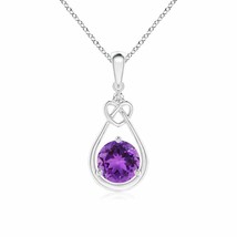 Amethyst Knotted Heart Pendant with Diamond in 14K White Gold - £341.31 GBP