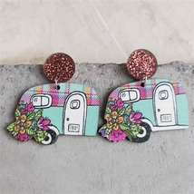 Pink &amp; Blue Floral Camper Glitter-Accent Drop Earrings - £10.93 GBP