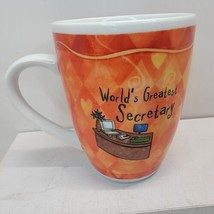 World&#39;s Greatest Secretary Mug Cup History &amp; Heraldry Orange 10 oz Porcelain 4&quot; - £8.22 GBP