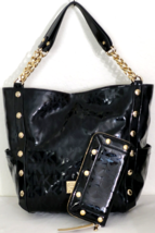 MICHAEL KORS DELANCY BLACK MIRROR METALLIC STUDDED TOTE BAG +/OR WALLETNWT! - $132.99+