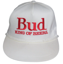 Bud King Of Beers Trucker Snapback White Hat Vintage Budweiser Cap Roped... - $20.73 CAD