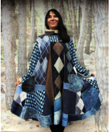 Comfy Long Tunic Dress Squares Sweaters Patchwork Denim Hippie Boho Lage... - $3,680.49 MXN
