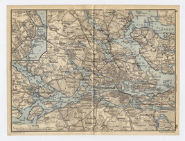 1903 Original Antique Map Of Vicinity Of Stockholm / Sweden - £22.40 GBP