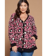 Plus Size Cozy Animal Mir Print With Brush Button Up Cardigan - $573.22 MXN