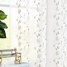 Jinchan Floral Embroidered Sheer Curtains For Living Room Drapes Semi Sheer - £32.35 GBP