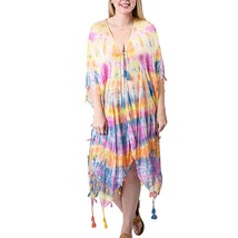 Boho Tie Dye Lightweight Tassel Cover Up Kimono Wrap Multicolor - $28.71