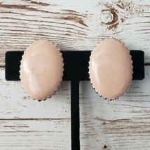 Vintage Clip On Earrings Dusky Light Pink Oval with Silver Tone Halo - $13.99