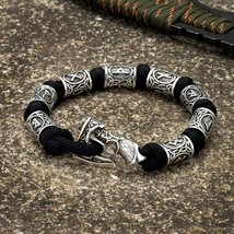 Men Viking Celtic Rune Beads Axe Bracelet Odin Symbol scandinavian Metal Lanyard - £14.58 GBP