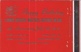 Matchbook Cover Long Beach Match Cover Club Happy Birthday Red - £3.15 GBP