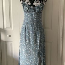 SHEIN Women&#39;s M Blue Floral Knot Front Split Thigh Cami Midi Dress - $272.41 MXN