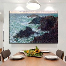 Hand Painted Monet Belle-Rocks of Île-de-France 1886 Canvas Oil Paintings Room  - £172.15 GBP+