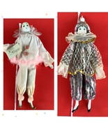 Lot of 2 Harlequin Clown Mardi Gras Jester Dolls Porcelain 16”-19” - $22.43