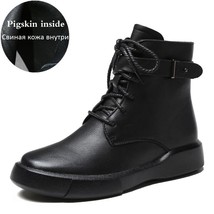 DRKANOL 2021 Handmade Genuine Leather Casual Flat Boots Women Warm Shoes Autumn  - £85.71 GBP