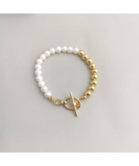 925 Silver 18K Gold Elegant Natural Pearl Stitching Bracelet Luxury Brac... - $83.50