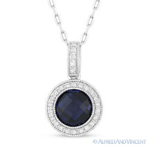2.00ct Round Lab-Created Sapphire &amp; Diamond Halo 14k White Gold Necklace Pendant - £373.15 GBP
