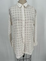 Nordstrom Collection Oversized Button Up Tunic Shirt Sz S White Checked ... - £16.98 GBP
