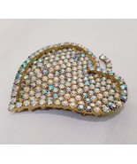 Large Rhinestone Heart Brooch 3&quot; Gold Tone Blue Vintage - £31.72 GBP