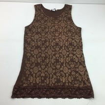 Anchor Blue Womens Brown Gold Lace Sleeveless Tank Top Shirt Layer Large - £16.06 GBP