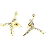 NEW MICHAEL JORDAN GOLD - PLATED PAIR STUD EARRINGS CLEAR JUMPMAN JUMP MAN - $15.79