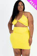 Plus Size yellow 2 pcs Sexy Solid Crisscross Halter Top &amp; Ruched Mini Sk... - £11.79 GBP