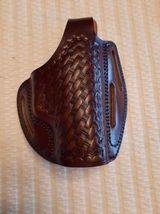 Fits Taurus G2 PT111  Leather Belt Holster With Thumb Break Basket Weave image 3