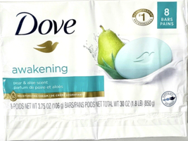 Dove Awakening Pear &amp; Aloe Scent 8 Soap Bars Quarter Moisturizing Cream - £23.56 GBP