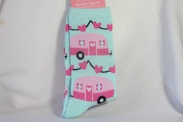 Ladies Novelty Socks 1 pr. (new) Crew PINK TRAILER &amp; HEARTS - MINT GREEN - £7.11 GBP