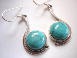 Simulated Round Turquoise 925 Sterling Silver Dangle Earrings Large - $7.19