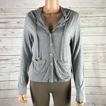 Jessica Simpson Gray Hooded Button Front Long Sleeve Lounge Top Medium - £8.22 GBP
