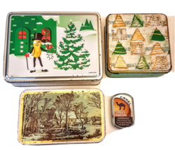 Distressed Used Christmas Cookie TIN LOT Planters Currier &amp; Ives Winter Holiday - £3.05 GBP