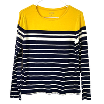 Talbots Stripe Cotton Tee Shirt Yellow Blue Stripe Scoop Long Sleeves Women M - £8.82 GBP