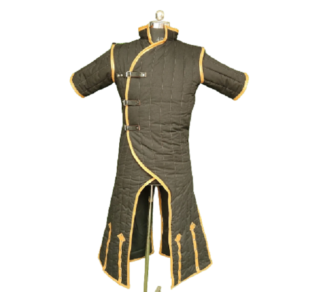 Thick Padded Long Gambeson with Lather Open Protective armor aketon coat larp sc