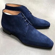 New Men Fashion Trend British Gentleman Dress Shoes Handmade Blue Suede Classic  - £75.02 GBP