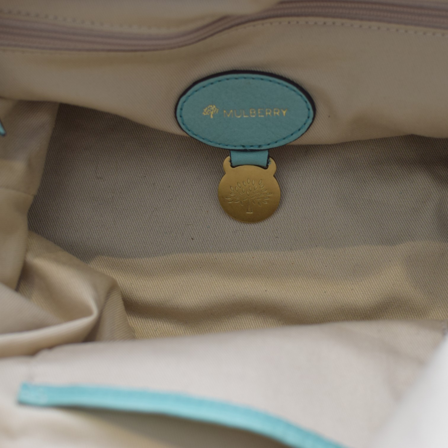 Mulberry Tillie Tote Bag Aqua Blue Leather with Brown Handles & detachable strap Item image 15