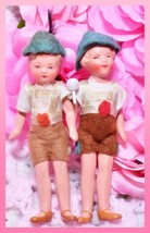 3.5” Hertwig German Miniature Doll Tyrol Painted Bisque Antique Boy Twins Set - £52.05 GBP